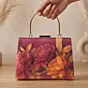 Women Printed Burgundy Floral Sequin Clutch with Hand Embroidery
