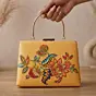 Woman Yellow Multicolor Floral Clutch with Hand Embroidery