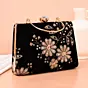 Women Black Base Floral Sequins Embroidery Ethnic Clutch