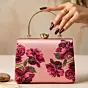 Woman Pink Rose Embroidered Designer Clutch Bag
