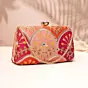 Woman Pink & Red Embroidered Clutch