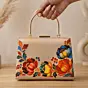 Women Printed Gold Floral Embellished Clutch with Hand Embroidery