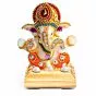 White Stone (Resin) God Ganesha with Rosewooden Base Car Dashboard Decor Statue | Hindu Idol God Ganesh Ganpati Decor Sculpture