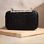 Women Black Sequins Fabric Party Clutch