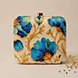 Women Printed Blue Floral Beaded Clutch with Hand Embroidery