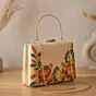 Women Printed Gold Floral Embellished Clutch with Hand Embroidery