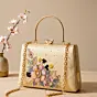 Woman Printed Elegant Floral Pearl Embellished Clutch with Hand Embroidery