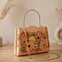 Women Printed Champagne Floral Beaded Clutch with Hand Embroidery