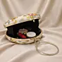 Woman Ivory Floral Round Embroidered Clutch