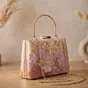 Women Printed Blush Pink Floral Beaded Clutch with Hand Embroidery