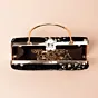 Women Black Base Floral Sequins Embroidery Ethnic Clutch