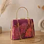 Women Printed Burgundy Floral Sequin Clutch with Hand Embroidery
