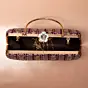 Woman Wine Based White And Golden Threadwork Embroidery Clutch