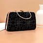 Woman Black Velvet Embroidery Clutch