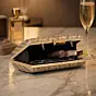 Women Elegant Gold Chevron Glitter Clutch