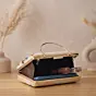 Women Printed Gold Floral Embellished Clutch with Hand Embroidery