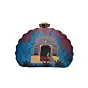 Women Blue Door Printed D-shape Clutch