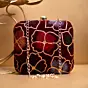 Woman Maroon Flower Sequenced Embroidery Clutch
