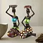Hand Crafted Home Decor Sitting African Tribal Women with Candle Holder Art Piece