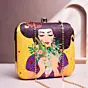 Women Fancy Floral Princess Printed Clutch on Bright Yellow Background