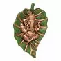Metal Golden Lord Ganesha on Green Leaf Wall Hanging Sculpture