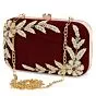 Women Hand Embroidered Maroon Box Clutch Bag Purse 