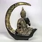 Antique Big Meditating Moon Buddha Statue Showpiece for Home Decor - Living Room - Office - Gifting - Lord Buddha Idol Polyresin Decorative Figurine