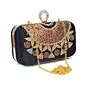 Women Embroidered Navy Blue Ring Clutch