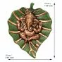 Metal Golden Lord Ganesha on Green Leaf Wall Hanging Sculpture