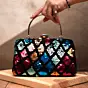 Women Black And Red Floral Embroidery Clutch