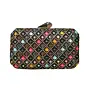Women Black Sequins Multicolour Embroidery Clutch