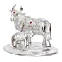 Silver White Metal Decorative Kamdhenu Cow with Calf Statue