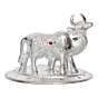 Silver White Metal Decorative Kamdhenu Cow with Calf Statue