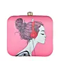 Pink Woman Portrait Printed Clutch