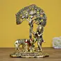 Golden Lord Krishna Idol playing Flute under Tree with Cow and Calf