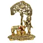 Golden Lord Krishna Idol playing Flute under Tree with Cow and Calf