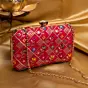 Woman Red Sequins Floral Embroidery Party Clutch
