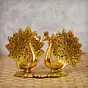 Set Of 2 Loving Golden Peacock Statue Decorative Metal Bird Figurines