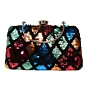 Women Black And Red Floral Embroidery Clutch