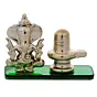 Green Lord Ganesha with Shivling Crystal Statue for Home and Car Dashboard