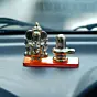 Orange Lord Ganesha with Shivling Crystal Statue for Home and Car Dashboard
