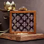 Woman Wine Sequins Embroidery Wooden Clutch