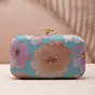 Woman Pastel Blue Base Floral Printed Fabric Clutch