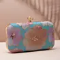 Woman Pastel Blue Base Floral Printed Fabric Clutch