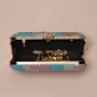 Woman Pastel Blue Base Floral Printed Fabric Clutch