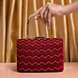 Women Red Zigzag Pattern Embroidery Party Clutch