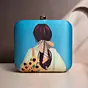 Women Blue Portrait Printed Clutch