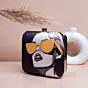 Women Black Based Women Portrait Printed Clutch