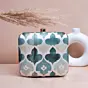 Woman White Based Teal Leaf Pattern Printed Clutch