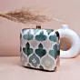 Woman White Based Teal Leaf Pattern Printed Clutch